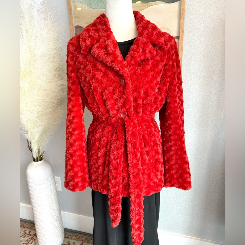 Sisters Outerwear Red Faux Fur Jacket